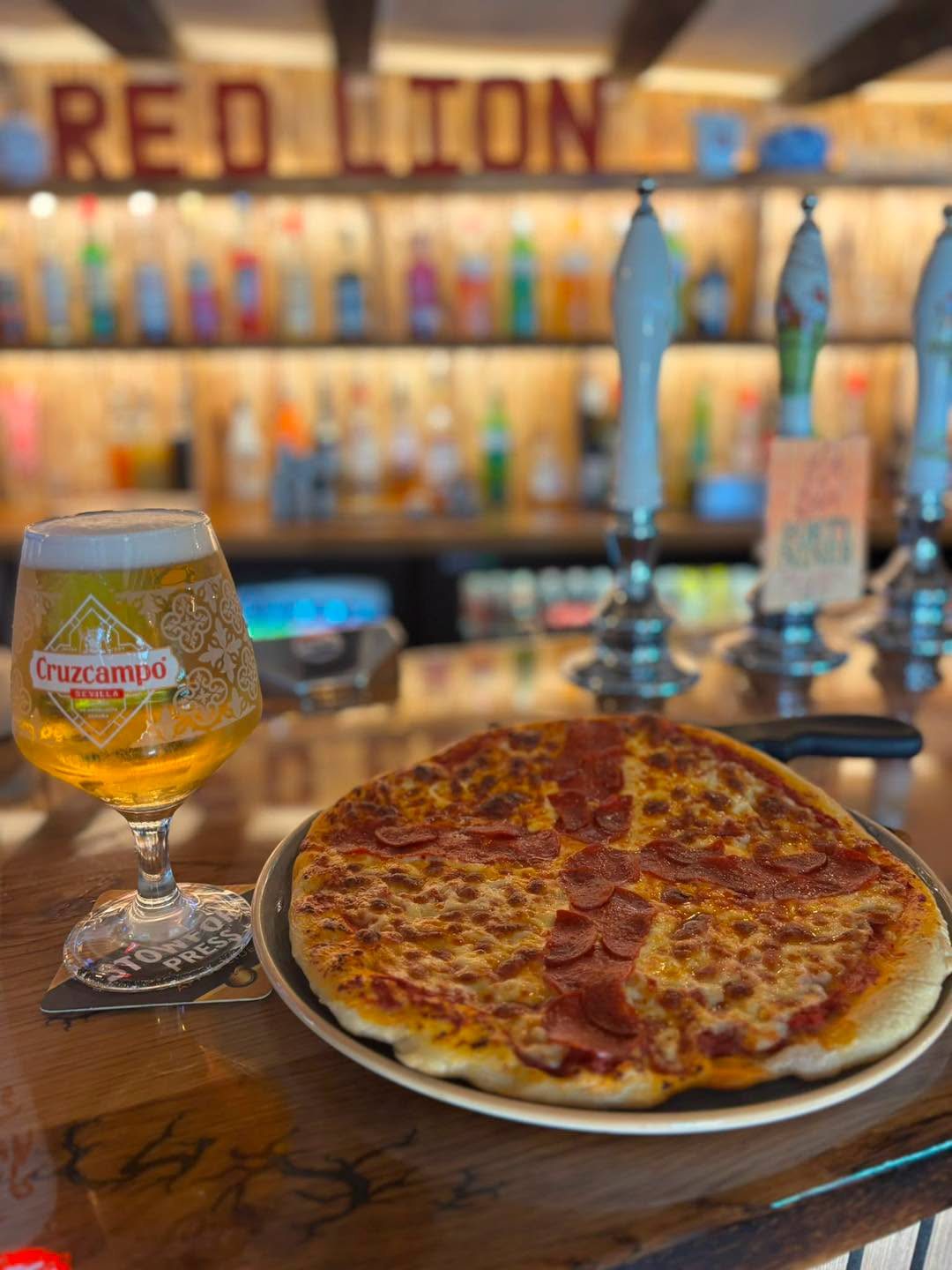 Hand-crafted stone-baked pizza at The Red Lion